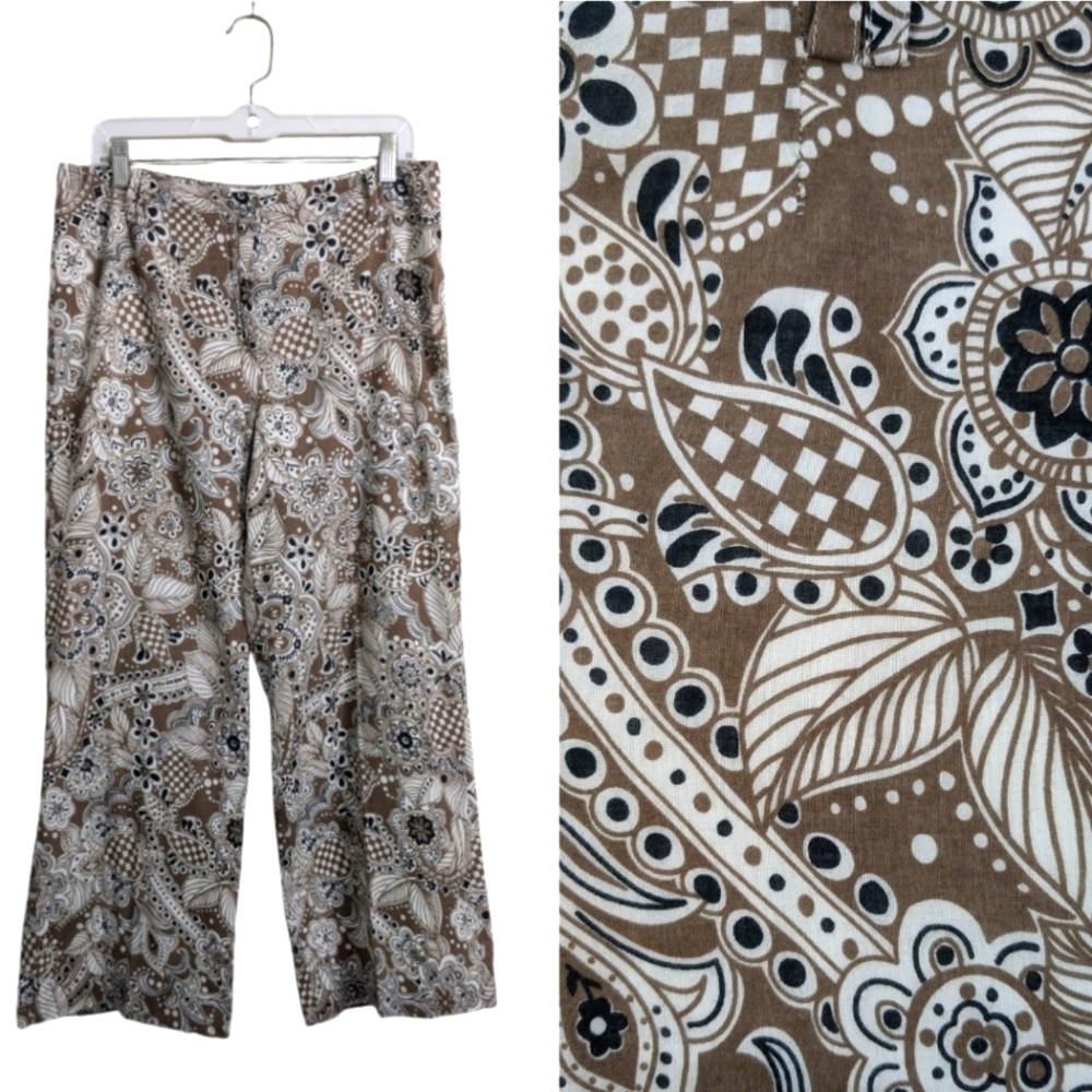 Talbots Cotton Brown Allover Print High Rise Pants Lightweight Casual Fall 12